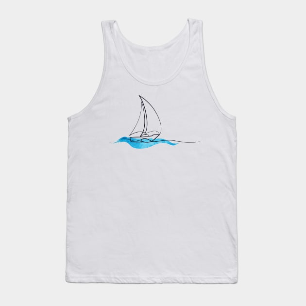 Hydro Flask sticker - ocean blue watercolor wave and sailboat | Line art Tank Top by Vane22april